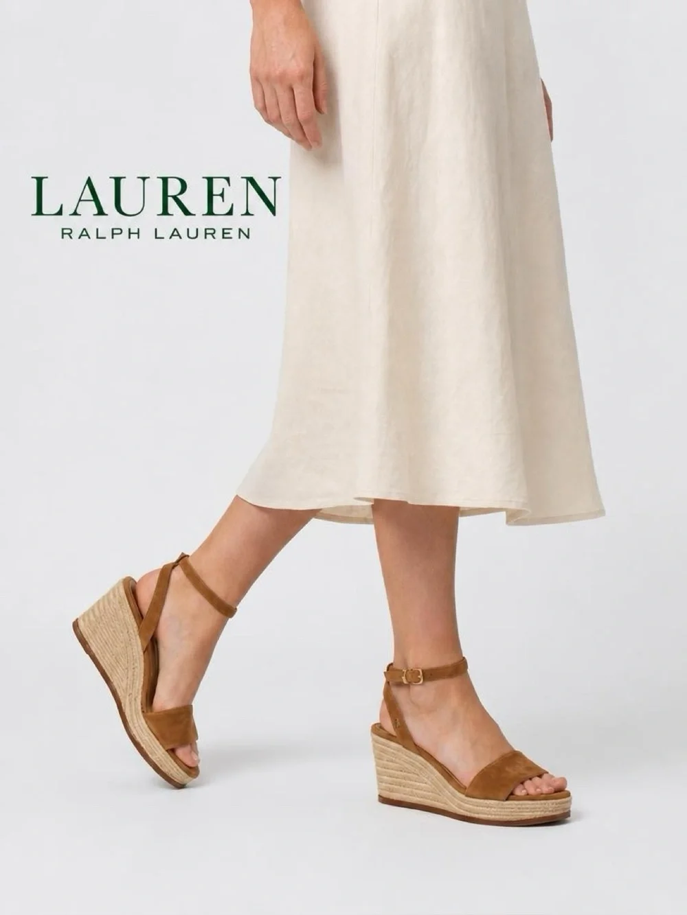 Lauren Ralph Lauren Leona Espadrille Wedge Sandals Brown Suede Size 8.5B